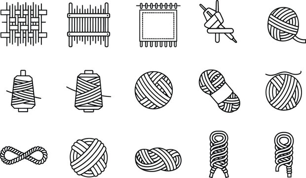 Weaving and yarn icons representing various textile and fiber craft elements