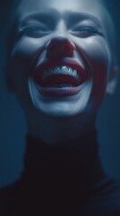 woman artificial smile, emotional violence concept