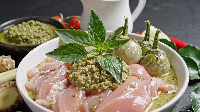 Preparing Authentic Thai Green Curry with Fresh Ingredients.