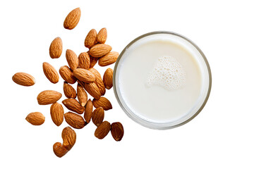 Almond milk with scattered almonds