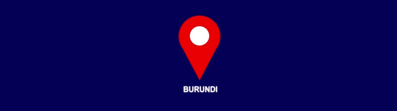 Burundi country location pin animation 4K video. GPS tracking map pointer icon with alpha channel and Black background, location has been displayed.