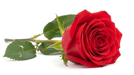 Naklejka premium A single red rose with green leaves on a white background