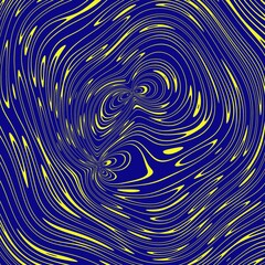 Abstract digital vortex flow pattern in blue and yellow representing artificial intelligence, biometric data streams, magnetic field motion and futuristic technology background&rdquo;