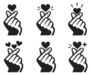 Fototapeta premium Modern clip art love icons set featuring korean finger heart gestures for expressing love and affection