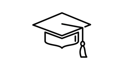 A simple line drawing of a graduation cap on a black background