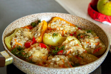 Braised Stuffed Peppers in Pan