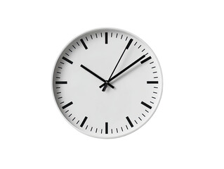 A round, white clock face with black hands and numerals