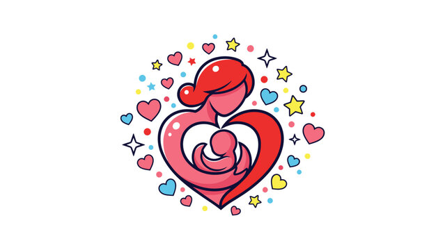 Vibrant heartwarming illustration of mother embracing baby