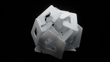 Abstract Geometric Sculpture with Angular Formations and Opalescent Sheen on Black Background