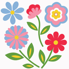 Obraz premium Hand Drawn Botanical Collection, Colorful Set of Wildflowers and Leaves.