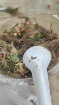 Close Up of Dancing Shrimp in Traditional Salad