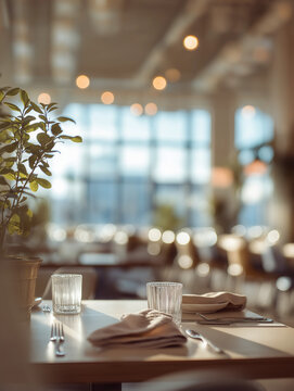 first person view from a healthy meal. in the background is a restaurant. light and white colours