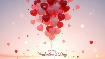 Obraz premium Red and Pink Heart Balloons Floating with Bokeh Lights and 