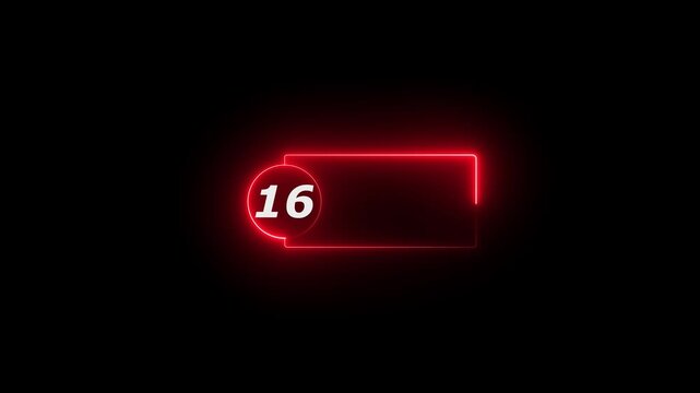 Blue Neon Number 16Inside Circle With Rectangular Frame On Black Background sixty five numeral