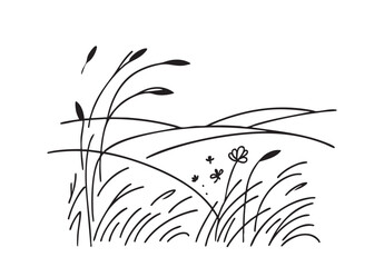 Abstract primitive landscape, fields and grasses, minimalism, line