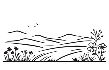 Abstract primitive landscape, fields and grasses, minimalism, line