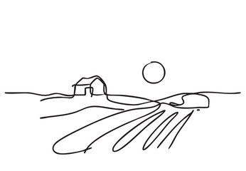 Doodles Farm field landscape abstract sketch, village