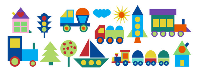 Toys made of geometric shapes, children's drawings
