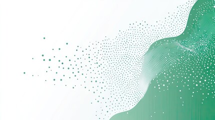 A dynamic green abstract splash with halftone dots and geometric patterns fading into white background