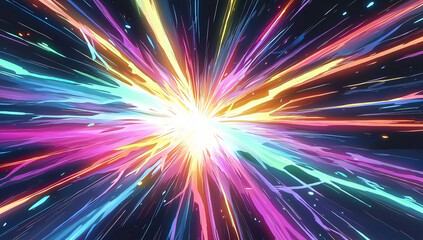 Fototapeta premium Radiant Burst of Rainbow Light Streaks in Darkness
