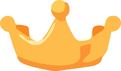 A simple golden cartoon crown with rounded tips and soft highlights is isolated on a black background, symbolizing royalty, success, and achievement.