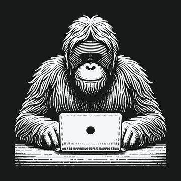 Orangutan Hacker: A Focused Ape Working on a Laptop.