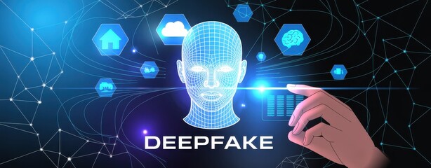Deepfake Technology: This conceptual image features the cutting-edge deepfake technology, depicting a digital human face.
