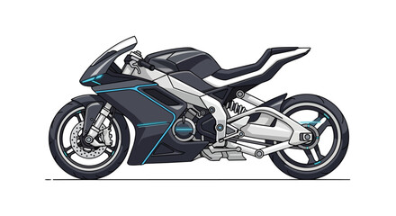Fototapeta premium Sleek modern sport motorcycle with futuristic design and blue accents on white background