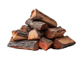 A pyramid-shaped stack of seasoned firewood