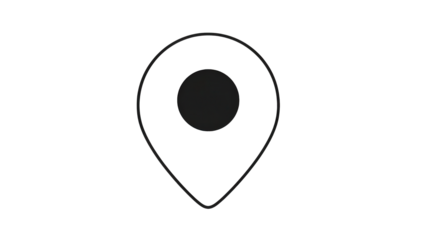 A minimalist icon of a location pin on a solid black background