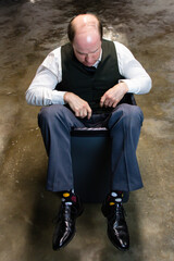 Businessman Tossed into the Garbage. Concept of Being Sacked or Fired. Victim of Stock Market Crash.