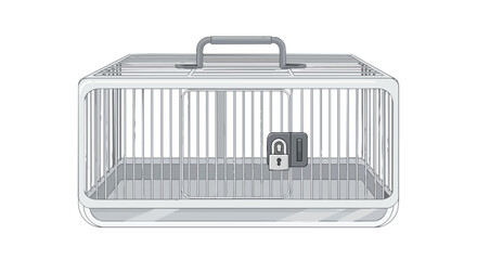 White pet carrier with padlock, secure animal transport cage for pets