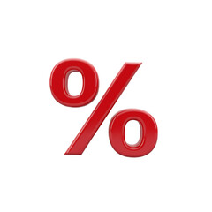 A glossy red percentage sign isolated on a stark black background