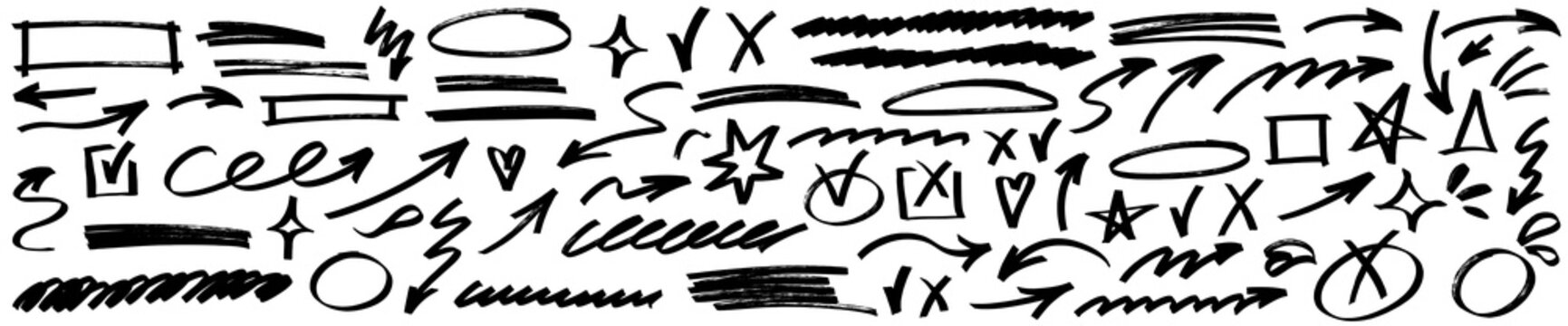 Abstract textured shape drawn with marker and pen, bold highlight for emphasis. Graphic underline marks add clarity as highlight and marker repeat across each shape underline.