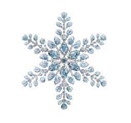 Intricate, star-shaped snowflake design, detailed with many tiny, light-blue crystals