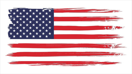  American flag grunge illustration. Brush-stroke stars and stripes in red, white, and blue © Uttpol Saha