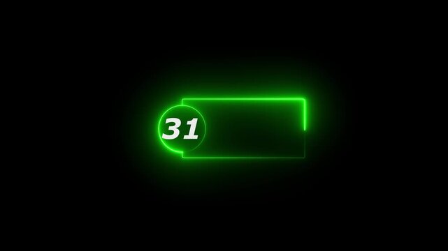 Blue Neon Number 31 Inside Circle With Rectangular Frame On Black Background sixty five numeral