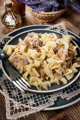 Pasta with sauerkraut and meat.
