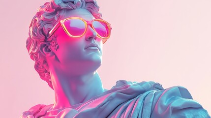 Classical statue wearing neon pink sunglasses &mdash; perfect for pop art blogs, fashion sites, meme culture, and edgy branding blending history with modern irony, humor, and vibrant style.

