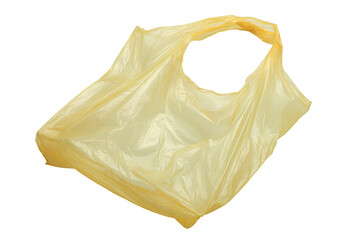 A pale yellowish plastic shopping bag, slightly creased and with a handle loop