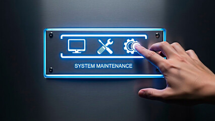 A hand interacting with a system maintenance interface on a sleek digital panel