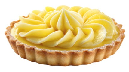 Lemon tart isolated on a white background.