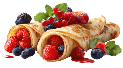 Crepes with berries isolated on a white background