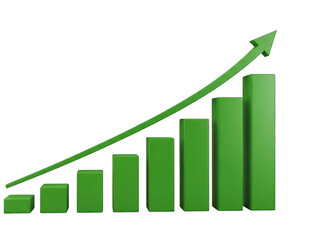 Bright Green 3 D Bar Graph with Upward Growth Arrow on Black Background