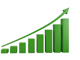 Bright Green 3 D Bar Graph with Upward Growth Arrow on Black Background