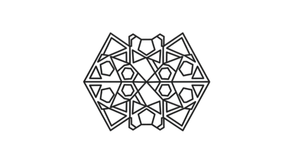 A geometric pattern of interconnected shapes on a black background