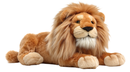 Lion plush toy isolated on a white background.