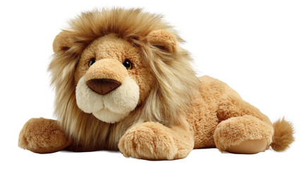 Lion plush toy isolated on a white background.