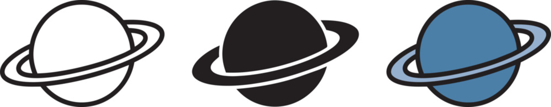 Planet icon with rings representing solar system, astronomy, and space exploration
