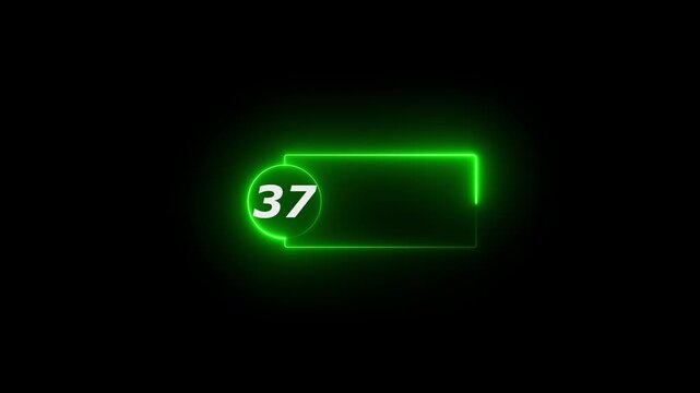 Blue Neon Number 37 Inside Circle With Rectangular Frame On Black Background sixty five numeral